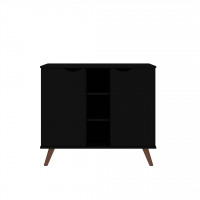 Manhattan Comfort 16PMC70 Hampton 39.37 Buffet Stand Cabinet with 7 Shelves and Solid Wood Legs in Black